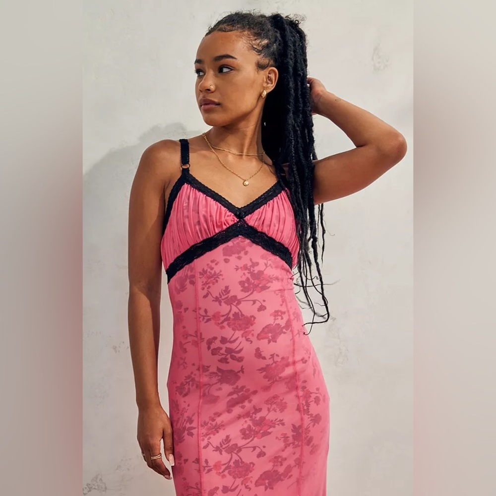 Urban Outfitters Mesh and Lace Slip Midi Dress